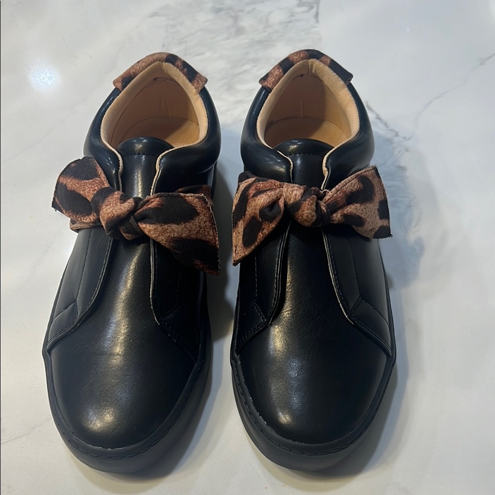 Journee Collection Black and Brown Dress Shoes with Bow Accent